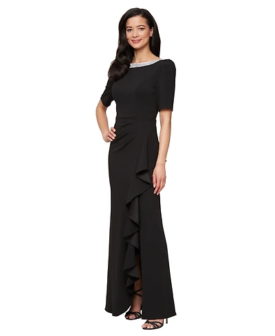 Alex Evenings Petite Embellished-Neck Ruffle Gown