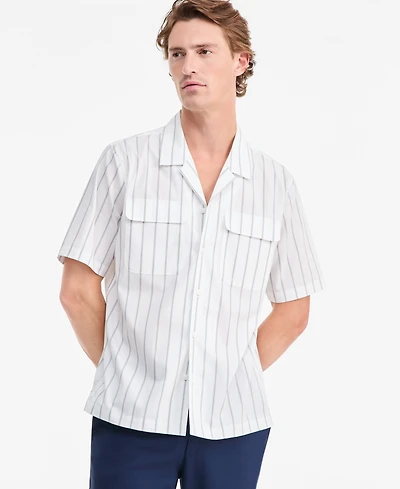 Alfani Men's Canvas Stripe Short-Sleeve Camp Shirt, Macy's Exclusive - Yd