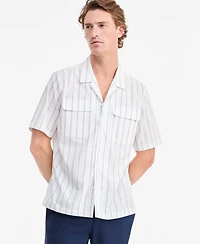 Alfani Men's Canvas Stripe Short-Sleeve Camp Shirt, Macy's Exclusive - Yd