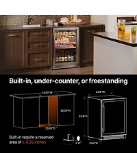 Ca'Lefor 24 Inch Beverage Refrigerator , 180 Can, Glass Door, Built In or Freestanding, 5.65 Cubic Feet, for Home