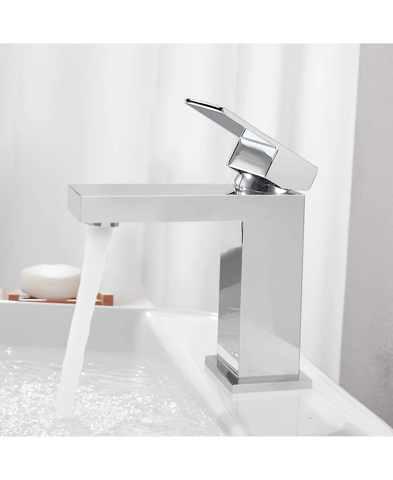 Phying Modern Chrome Bathroom Faucet, Single Hole Bathroom Faucet, Solid Brass Chrome Polished Bathroom Sink Faucet