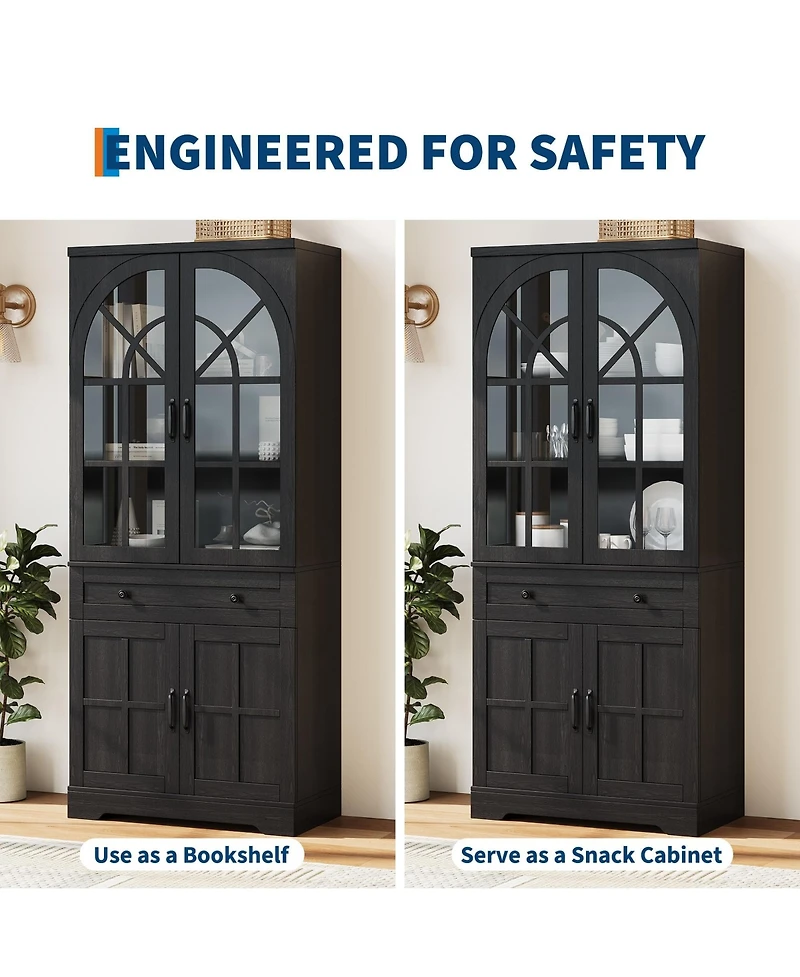 gaomon Tall Storage Cabinet with Arch Doors, Adjustable Shelves, Pb and Mdf Pantry, for Kitchen Dining Room