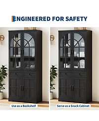 gaomon Tall Storage Cabinet with Arch Doors, Adjustable Shelves, Pb and Mdf Pantry, for Kitchen Dining Room