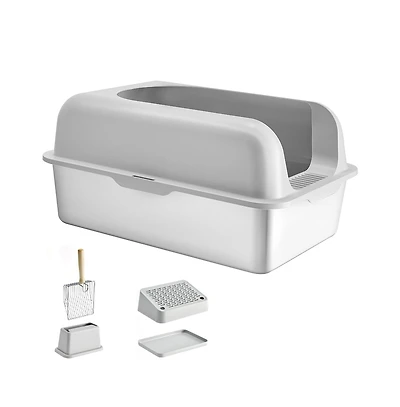 Ruie Stainless Steel Cat Litter Box Xl 6 In Deep With Scoop Filter Foot Board