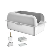 Ruie Stainless Steel Cat Litter Box Xl 6 In Deep With Scoop Filter Foot Board