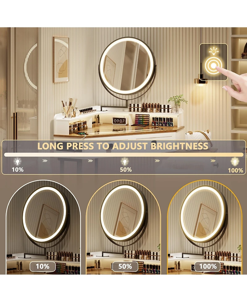 Vlsrka Corner Vanity with Mirror and Lights