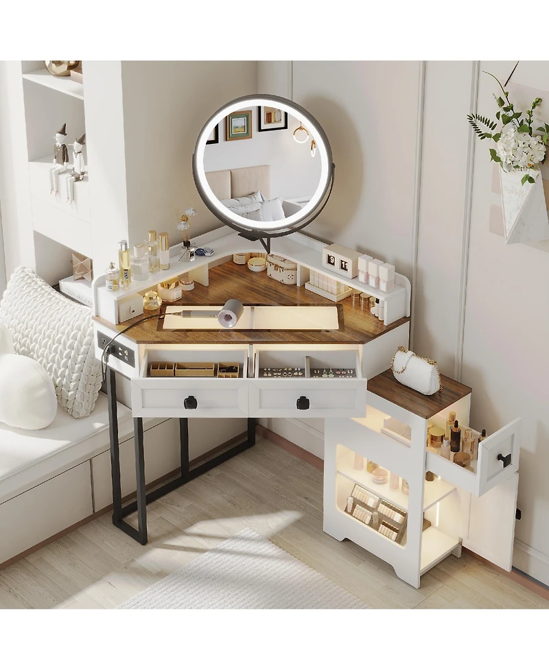 Vlsrka Corner Vanity with Mirror and Lights