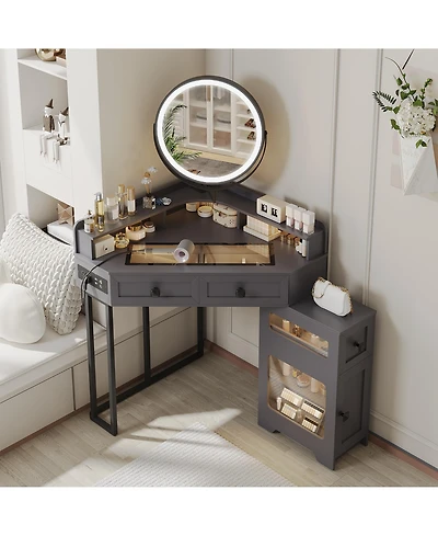Vlsrka Corner Vanity with Mirror and Lights