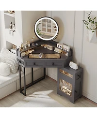Vlsrka Corner Vanity with Mirror and Lights