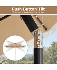 Gymax 9FT Solar Patio Umbrella w/24 Led Lights Fringe Push Button Tilt Crank Handle