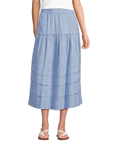 Lands' End Women's Seersucker Pull On Midi Skirt