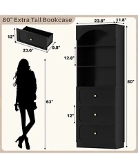 Aheaplus Wooden Pantry Storage Cabinets with 3-Tier Open Shelves, 80" Tall Bookshelf 3 Drawers
