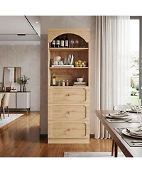 Aheaplus Wooden Pantry Storage Cabinets with 3-Tier Open Shelves, 80" Tall Bookshelf 3 Drawers