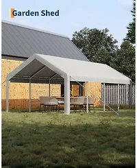 Homfan 12 x 20 Ft Pe Carport Canopy 2-Piece Set, Heavy Duty Outdoor Vehicle Shelter for Cars Trucks Boats