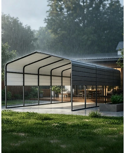 Homfan 13 x 26 x 10 Ft Heavy Duty Iron Carport Garage for Cars Trucks Boats Rv, Outdoor Metal Vehicle Shelter with Side Supports