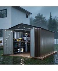 Homfan 8 x 12 Ft Galvanized Steel Outdoor Storage Shed Tool Room, Heavy Duty Garden Tool House with Vents and T-Handle Lock