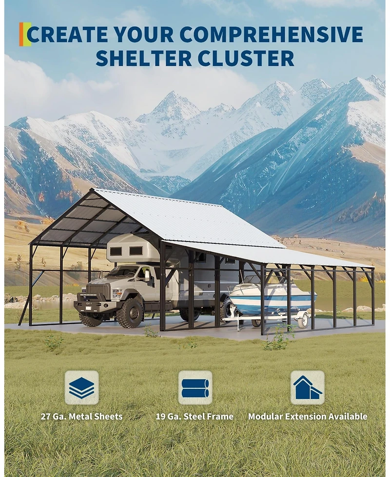 homfan 12x25 Ft Heavy Duty Carport, Galvanized Steel Frame with Vertical Profile Steel Roof, Vehicle Parking Shelter