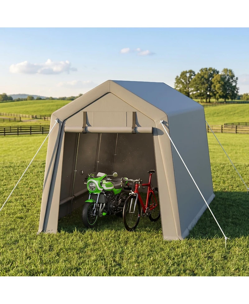 homfan 7x15 Ft Outdoor Storage Shed, All-Season Car Canopy, Motorcycle Shed, Heavy Duty Iron Frame with Pe Tarpaulin Cover for Lawn Mower