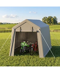 homfan 7x15 Ft Outdoor Storage Shed, All-Season Car Canopy, Motorcycle Shed, Heavy Duty Iron Frame with Pe Tarpaulin Cover for Lawn Mower