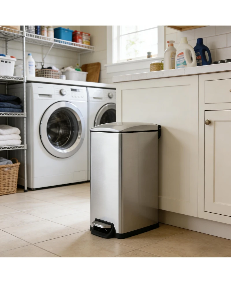 Mega Casa 12 Gallon / 45L Stainless Steel Step Kitchen Trash Can, Rectangular Waste Basket with Soft Close Lid & Removable Inner Bucket