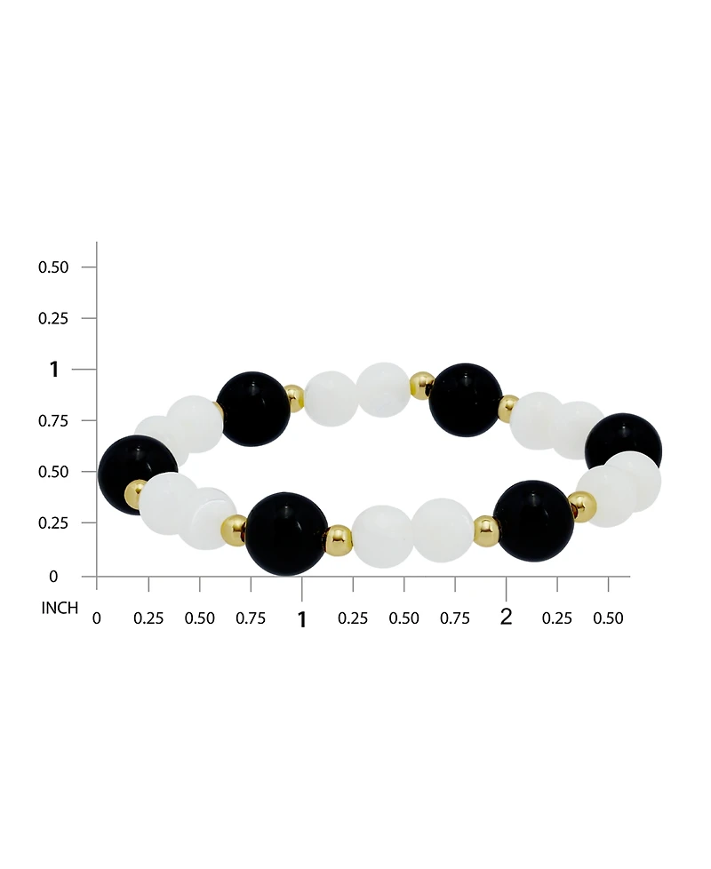 Macy's 14k Gold-Plated Over Brass Onyx Beads Imitation Pearl Stretch Bracelet
