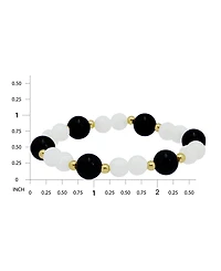 Macy's 14k Gold-Plated Over Brass Onyx Beads Imitation Pearl Stretch Bracelet
