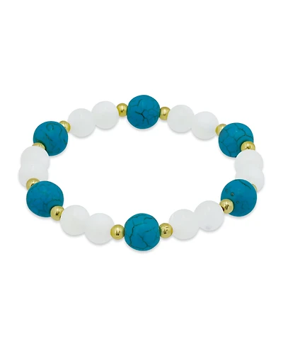 Macy's 14k Imitation Pearl Howlite Chrysocolla Beads Gold-Plated over Brass Stretch Bracelet