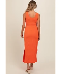 Pinkblush Maternity Orange Ribbed Side Slit Maxi Dress