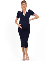 Pinkblush Maternity Navy Collared Colorblock Midi Dress