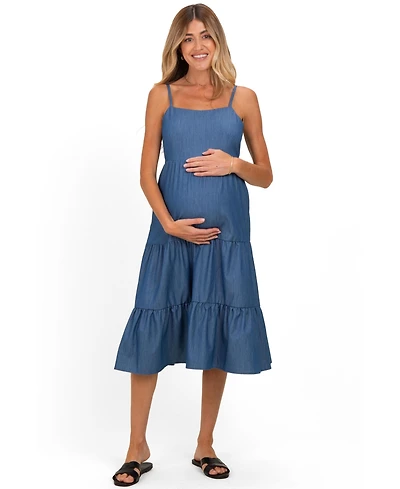 Pinkblush Maternity Dark Blue Tiered Sleeveless Midi Dress