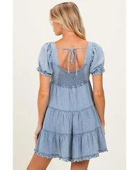 Pinkblush Denim Washed Chambray Tiered Babydoll Maternity Mini Dress
