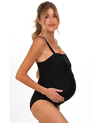Pinkblush Maternity Teal Ruched Square Neck One Piece Swimsuit