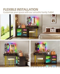 Vlsrka Lvifur Rgb Makeup Vanity Desk with Lights, Glass Top Table