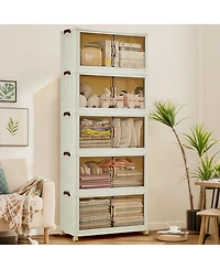 gaomon Stackable Foldable Storage Bins with Lids, Magnetic Doors and W-heels, Collapsible Closet Organizer for Home, Dorm and Office