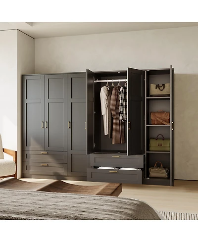 gaomon Storage Cabinet with 3 Doors, 2 Drawers, Hanging Rod, Soft-Close Hinges for Living Room, Entryway