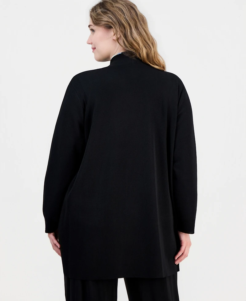 Anne Klein Plus Collarless Open-Front Cardigan