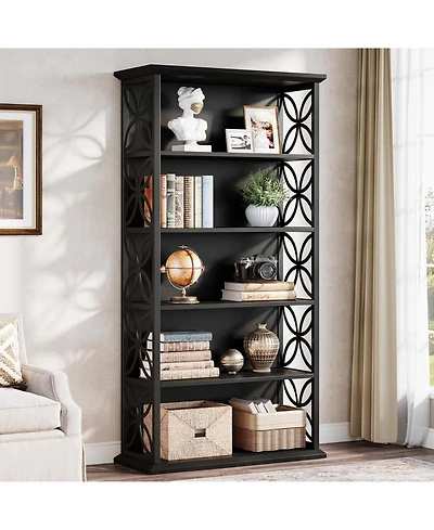 Tribesigns 6-Tier 71" Industrial Bookshelf with Metal Frame, Freestanding Open Shelves for Home, Office and Living Room