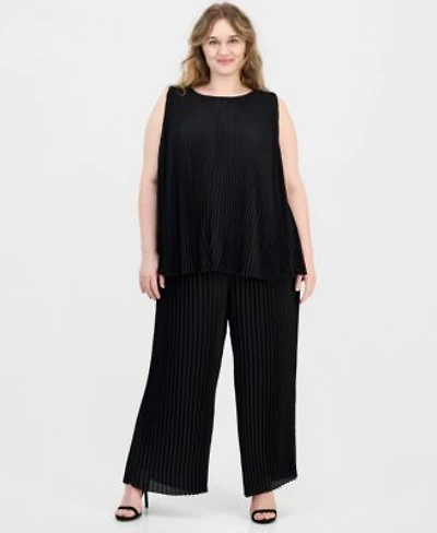 Anne Klein Plus Size Round Neck Sleeveless Pleated Top Pull On Pleated Pants