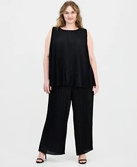 Anne Klein Plus Size Round Neck Sleeveless Pleated Top Pull On Pleated Pants