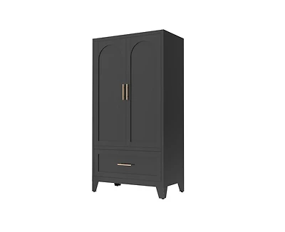 60" Tall Metal Storage Cabinet with 1 Drawer and Hanging Rod Wardrobe 2 Doors Wardrobe Closet with Shelf