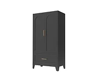 60" Tall Metal Storage Cabinet with 1 Drawer and Hanging Rod Wardrobe 2 Doors Wardrobe Closet with Shelf