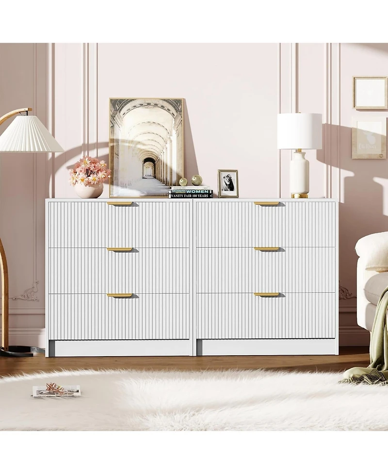 gaomon 3 Drawer Dresser, Modern Fluted Nightstand with Handles, Tall Chest for Bedroom, Living Room, Entryway