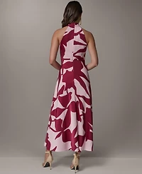 Donna Karan New York Women's Halter Neck Printed Satin A-Line Dress