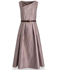 Donna Karan New York Women's Jacquard Asymmetrical Neck Fit & Flare Dress with Belt
