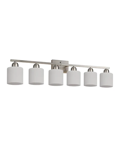 Busdays 38 Inch 6 Light Nickel Bathroom Vanity Light Wall Sconce with Glass Shade Vintage Wall Mounted Lamp for Mirror Bedroom