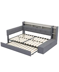 Streamdale Furniture Upholstered Daybed with Trundle, Storage, Usb, Led Lights