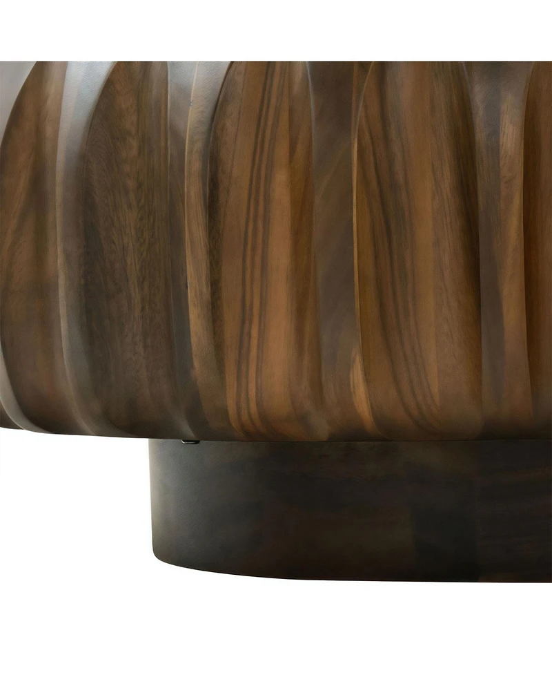 Streamdale Furniture Round Solid Wood Carved Coffee Table with Elegant Sculptural Design