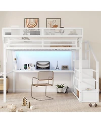 Streamdale Furniture Queen Loft Bed with Desk, Stairs and Charging Station