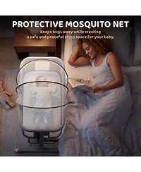 Kinder King Baby 3-in-1 Bassinet Bedside Sleeper with Adjustable Height, Mosquito Net and Wheels