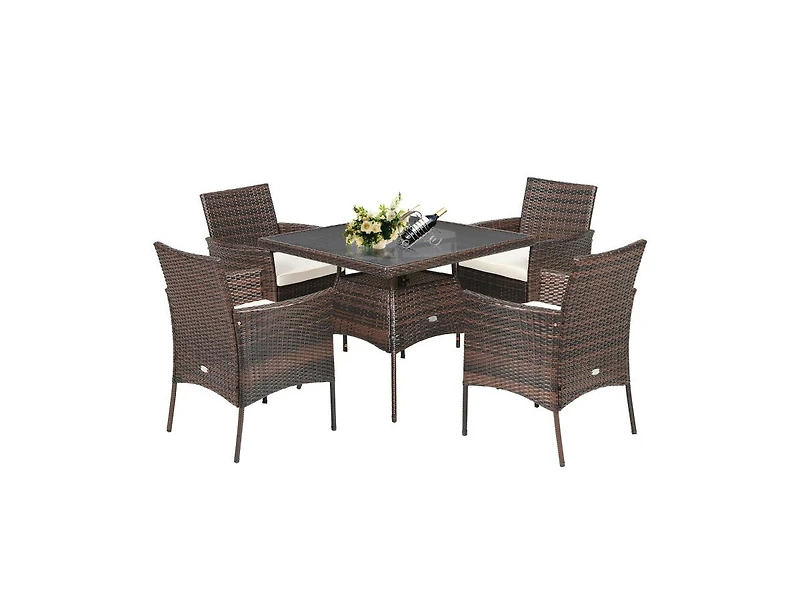 Mondawe Outdoor 5 Pieces Dining Table Set with 1 Table and 4 Single Sofas